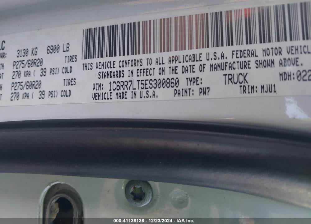 2014 RAM 1500 BIG HORN VIN: 1C6RR7LT5ES300860