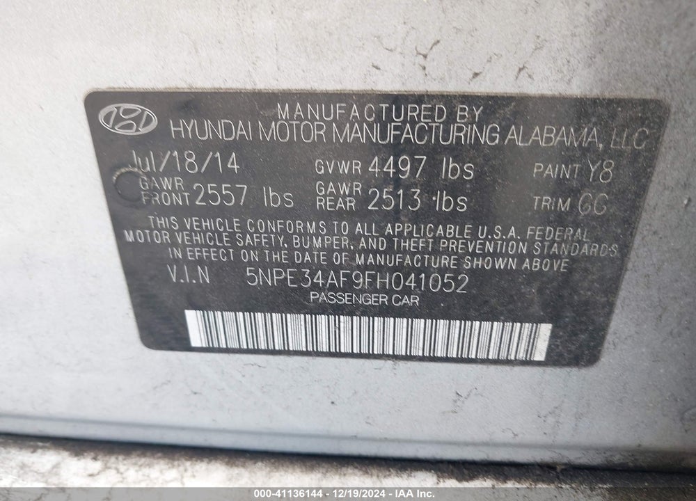 2015 HYUNDAI SONATA VIN: 5NPE34AF9FH041052