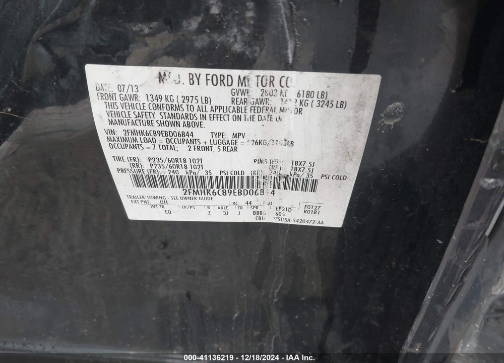 2014 FORD FLEX SEL VIN: 2FMHK6C89EBD06844