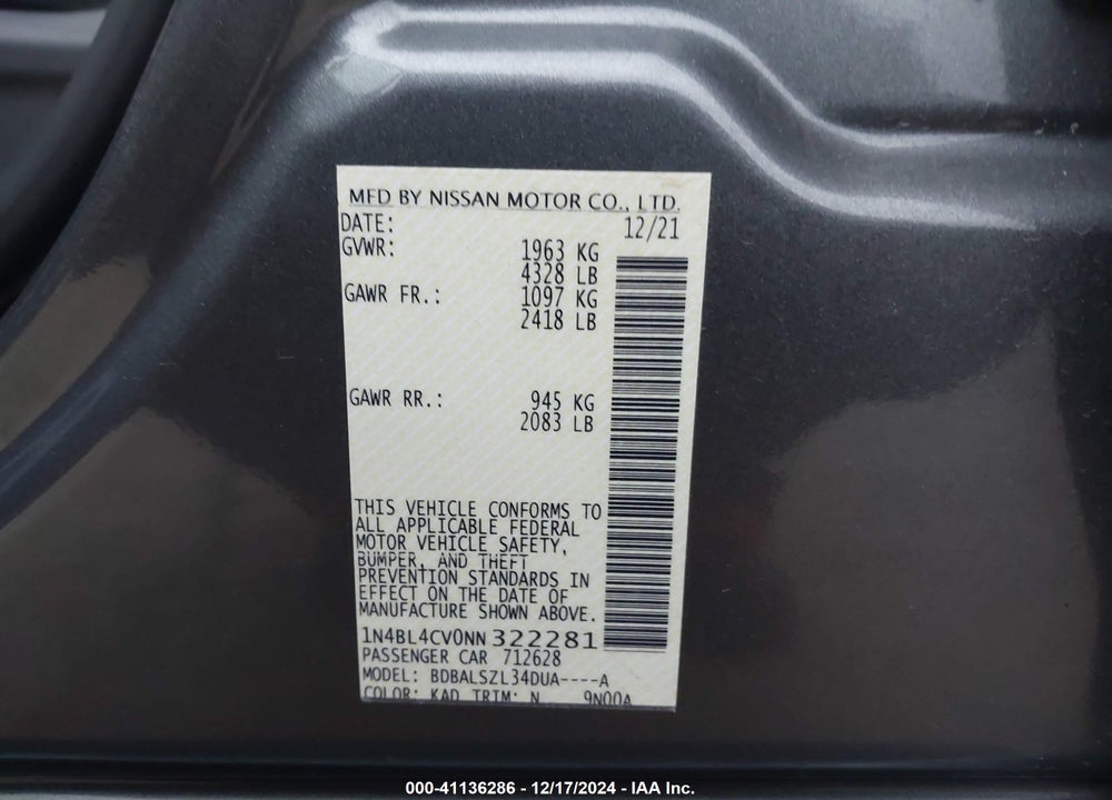 2022 NISSAN ALTIMA VIN: 1N4BL4CV0NN322281