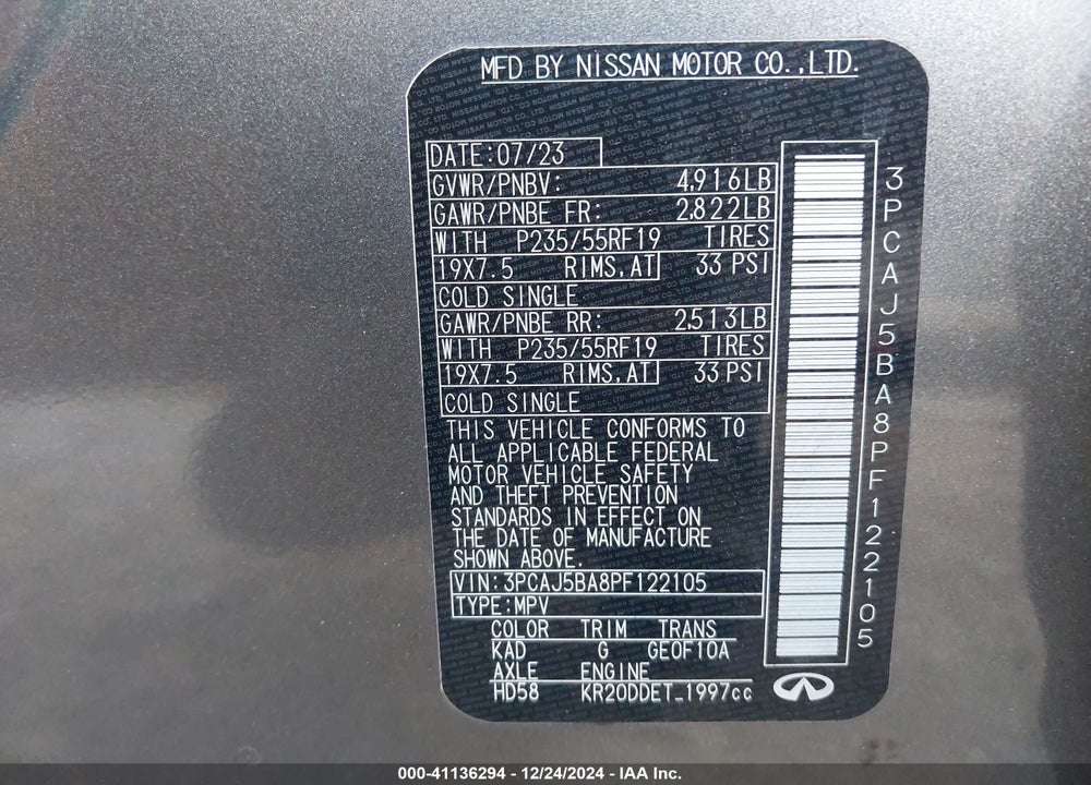 2023 INFINITI QX50 LUXE VIN: 3PCAJ5BA8PF122105