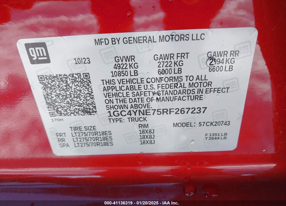 2024 CHEVROLET SILVERADO 2500HD 4WD STANDARD BED LT VIN: 1GC4YNE75RF267237