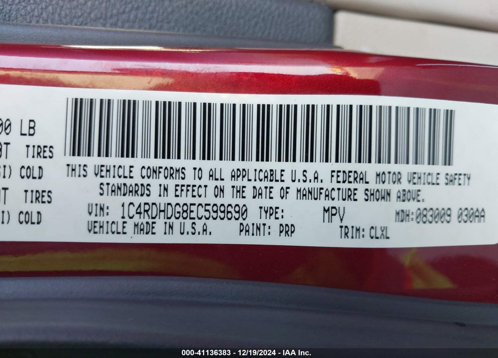 2014 DODGE DURANGO VIN: 1C4RDHDG8EC599690