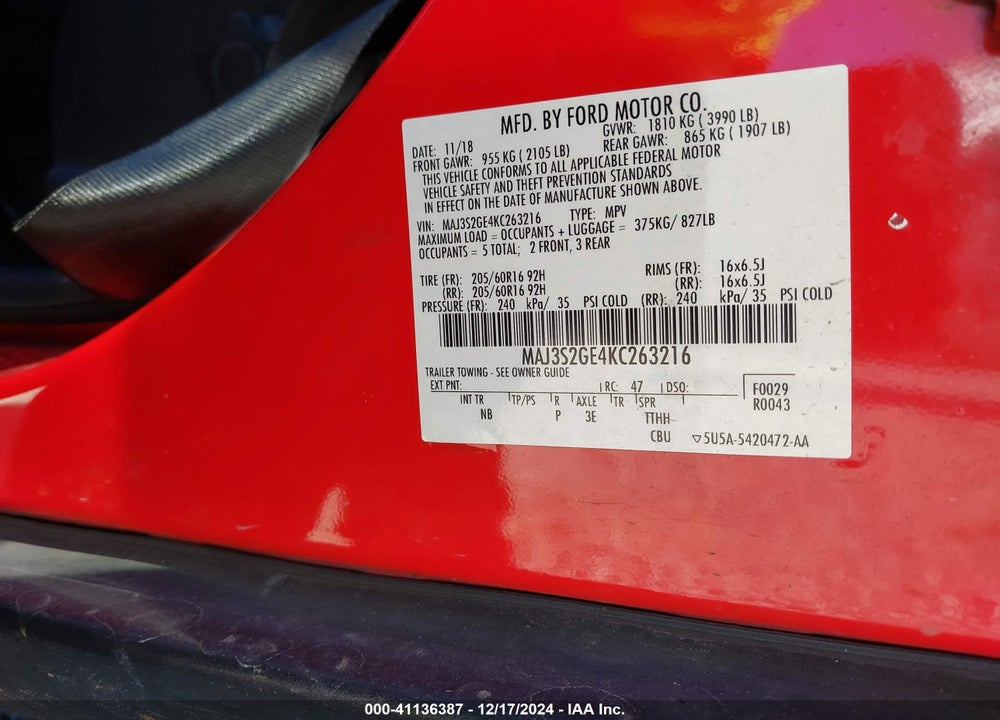 2019 FORD ECOSPORT SE VIN: MAJ3S2GE4KC263216