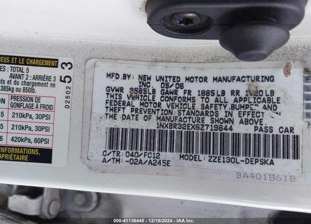 2006 TOYOTA COROLLA S VIN: 1NXBR32EX6Z719844