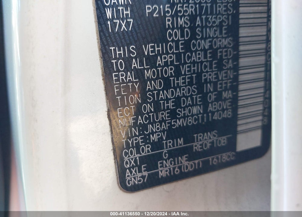 2012 NISSAN JUKE SL VIN: JN8AF5MV8CT114048