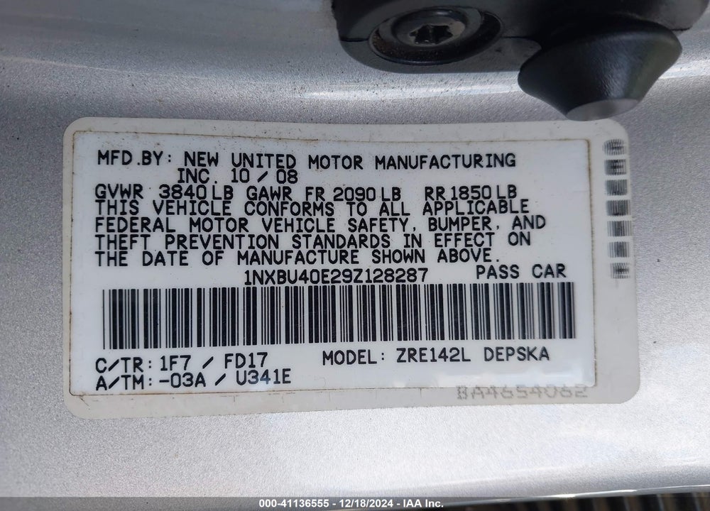 2009 TOYOTA COROLLA S VIN: 1NXBU40E29Z128287