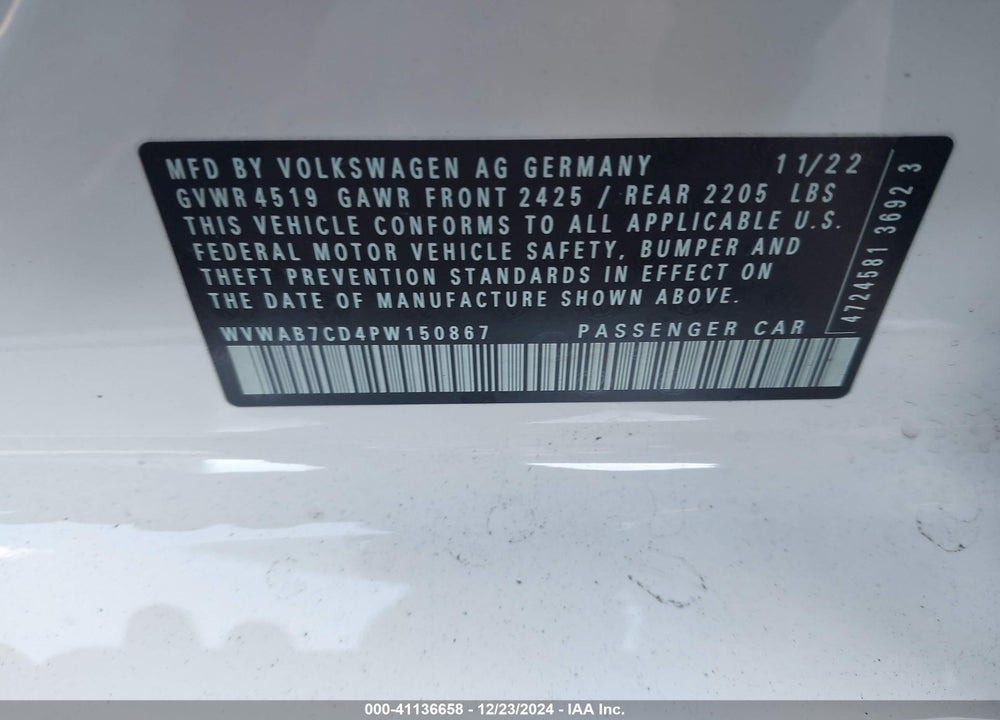 2023 VOLKSWAGEN GOLF R 2.0T 20TH ANNIVERSARY EDITION VIN: WVWAB7CD4PW150867
