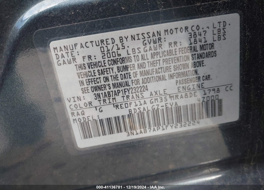 2015 NISSAN SENTRA SL VIN: 3N1AB7AP1FY232224