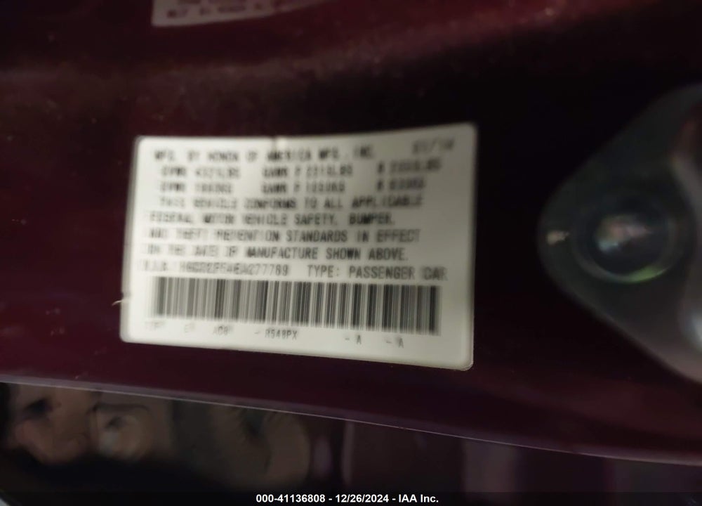 2014 HONDA ACCORD SPORT VIN: 1HGCR2F54EA277769
