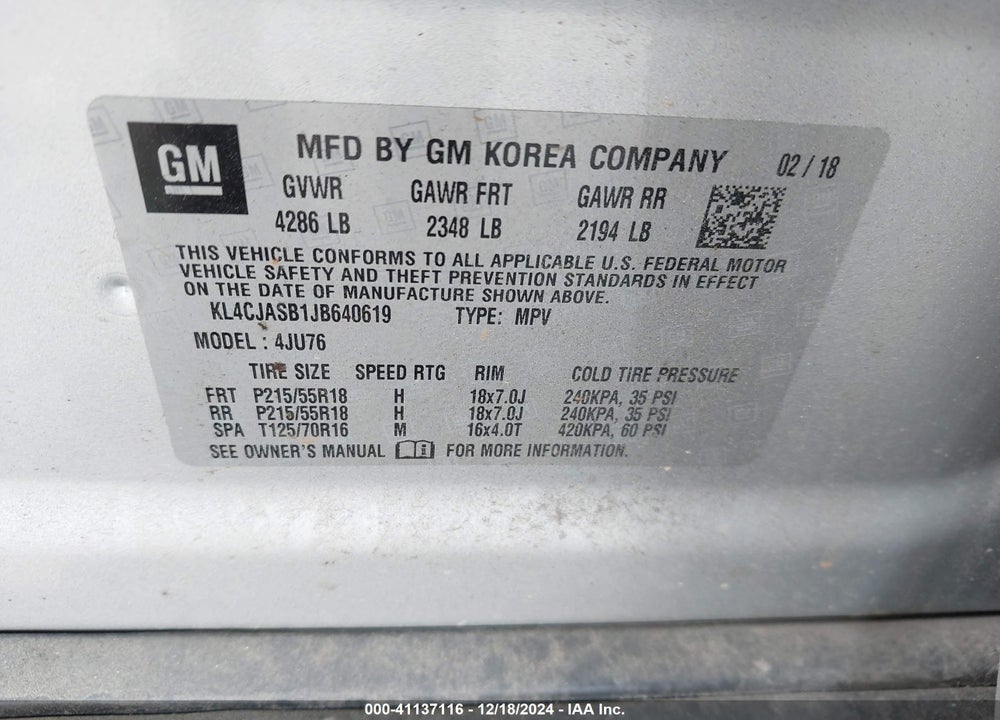2018 BUICK ENCORE PREFERRED VIN: KL4CJASB1JB640619