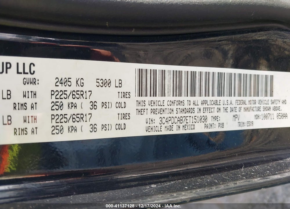 2014 DODGE JOURNEY AMERICAN VALUE PKG VIN: 3C4PDCAB7ET151030