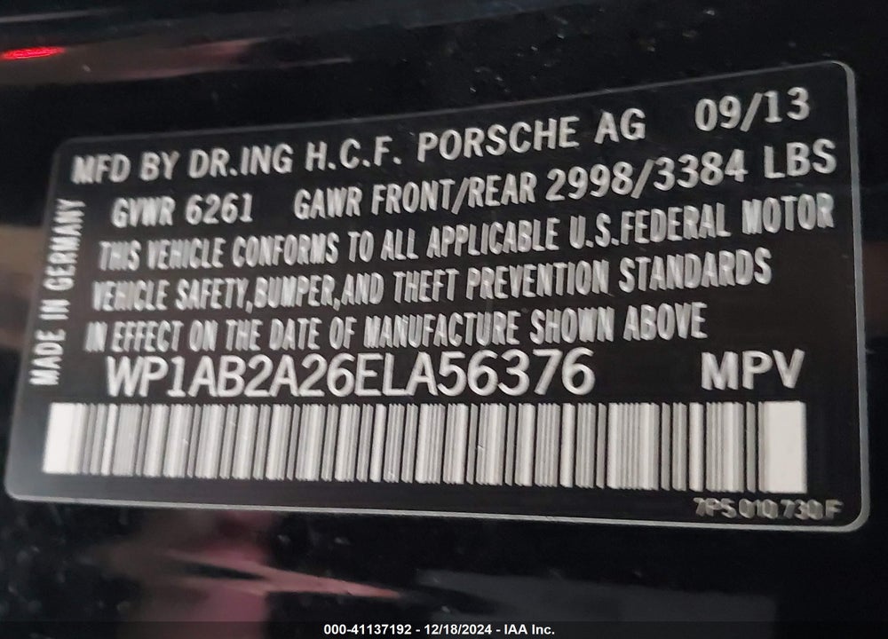 2014 PORSCHE CAYENNE S VIN: WP1AB2A26ELA56376
