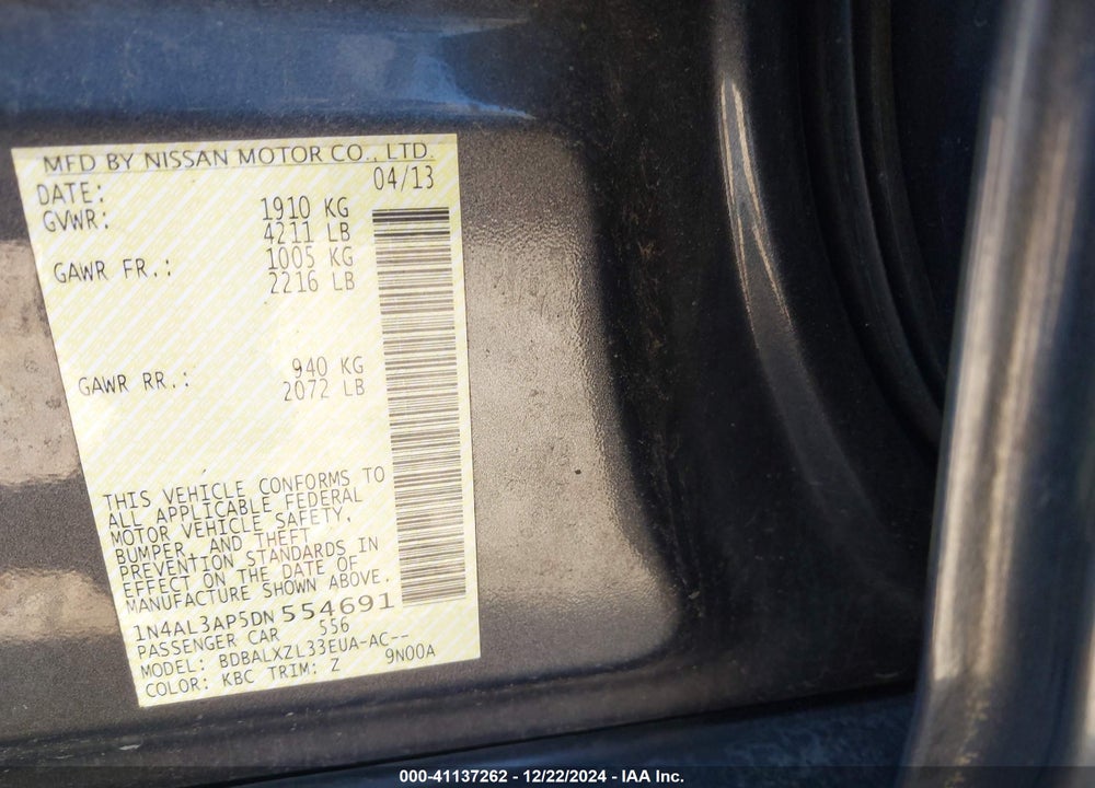 2013 NISSAN ALTIMA 2.5 SL VIN: 1N4AL3AP5DN554691