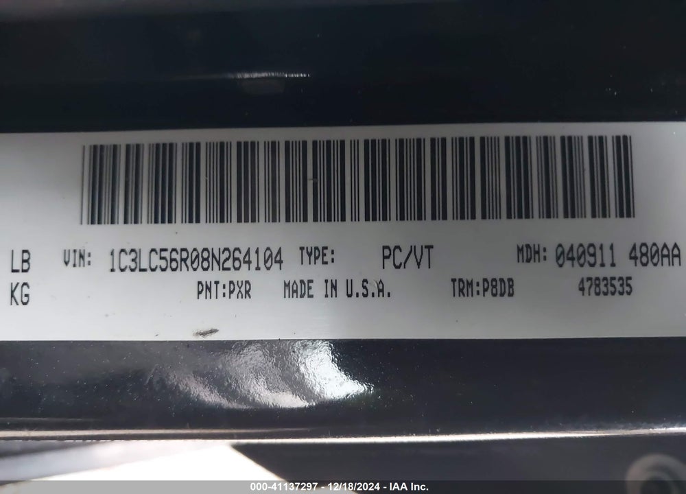 2008 CHRYSLER SEBRING TOURING VIN: 1C3LC56R08N264104