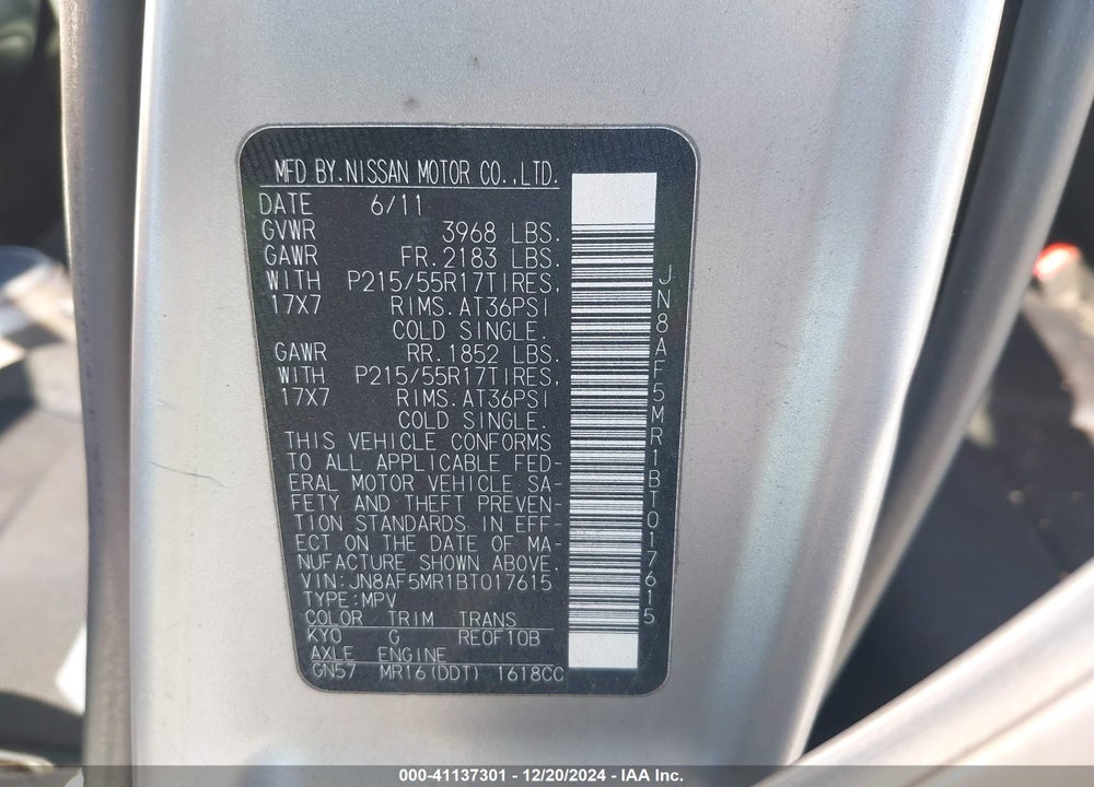 2011 NISSAN JUKE S VIN: JN8AF5MR1BT017615