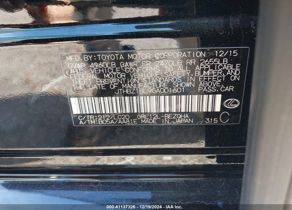 2016 LEXUS GS 350 VIN: JTHBZ1BL9GA001601