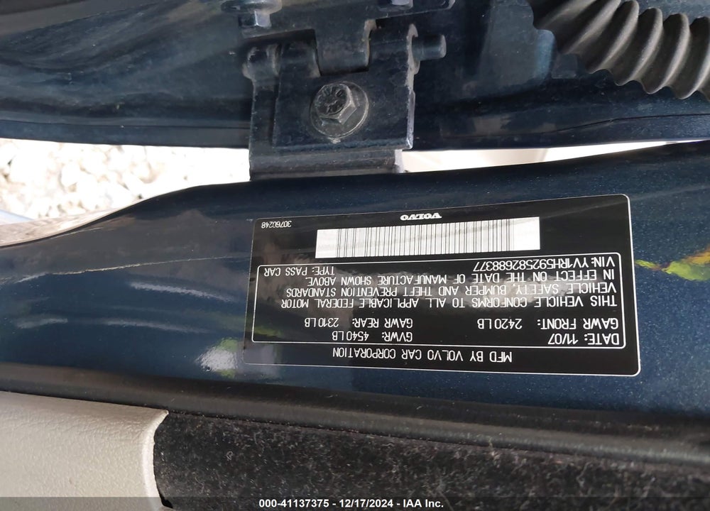2008 VOLVO S60 2.5T VIN: YV1RH592582688377