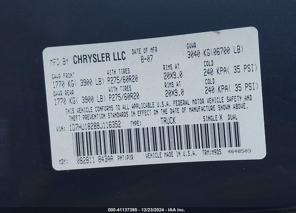 2008 DODGE RAM 1500 SLT VIN: 1D7HU18288J116352