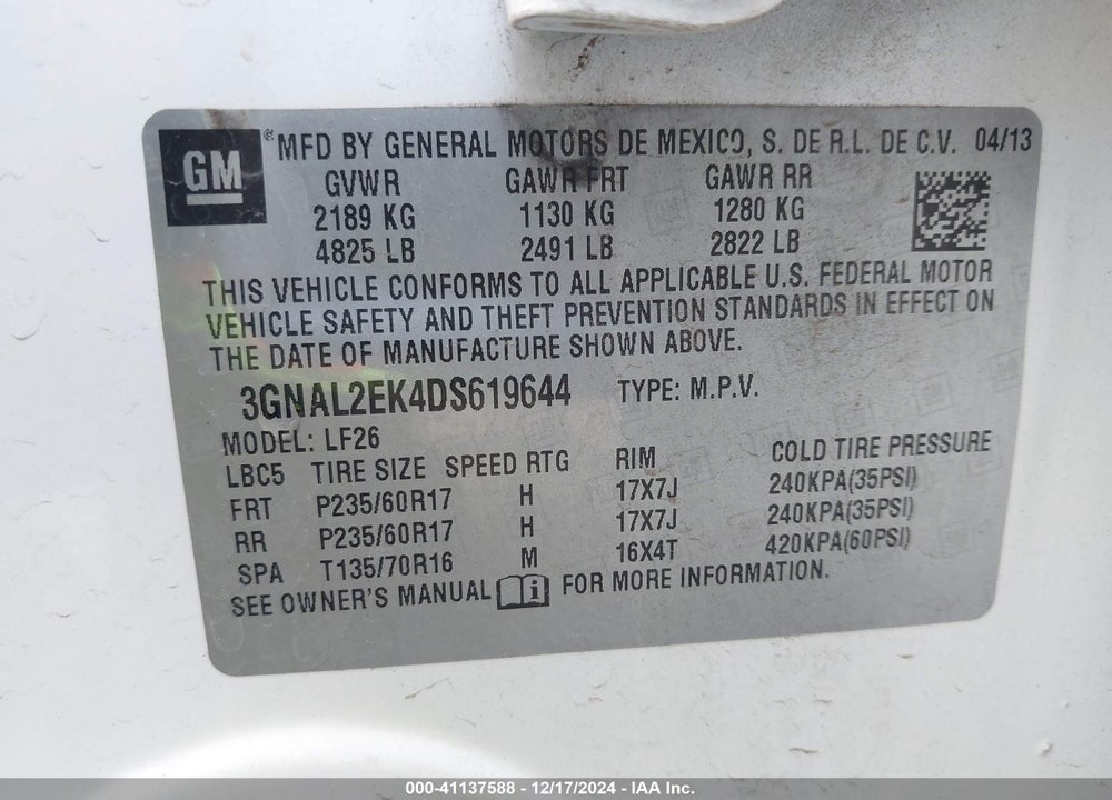 2013 CHEVROLET CAPTIVA SPORT 2LS VIN: 3GNAL2EK4DS619644