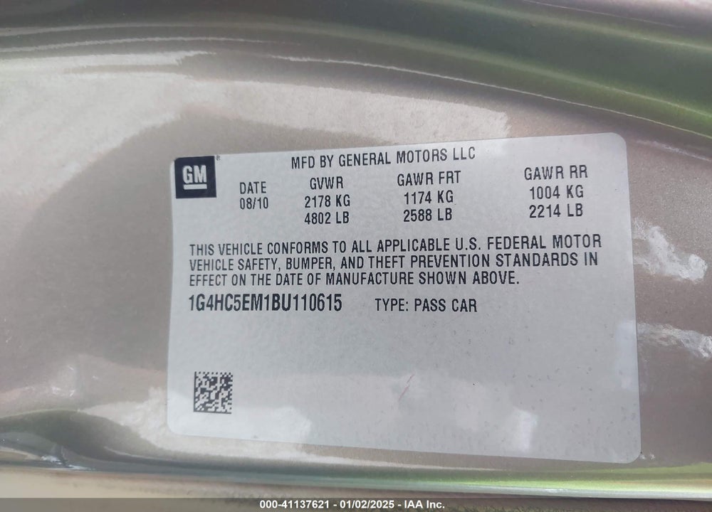 2011 BUICK LUCERNE CXL VIN: 1G4HC5EM1BU110615