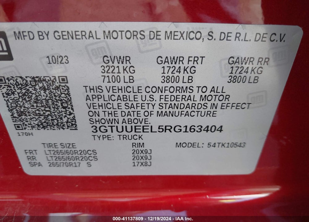 2024 GMC SIERRA VIN: 3GTUUEEL5RG163404