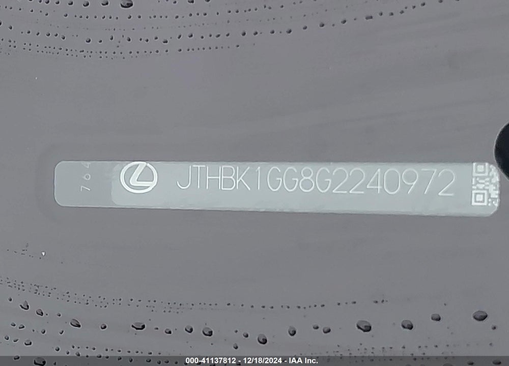 2016 LEXUS ES 350 VIN: JTHBK1GG8G2240972