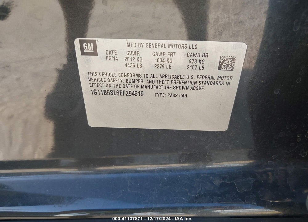 2014 CHEVROLET MALIBU 1LS VIN: 1G11B5SL6EF294519