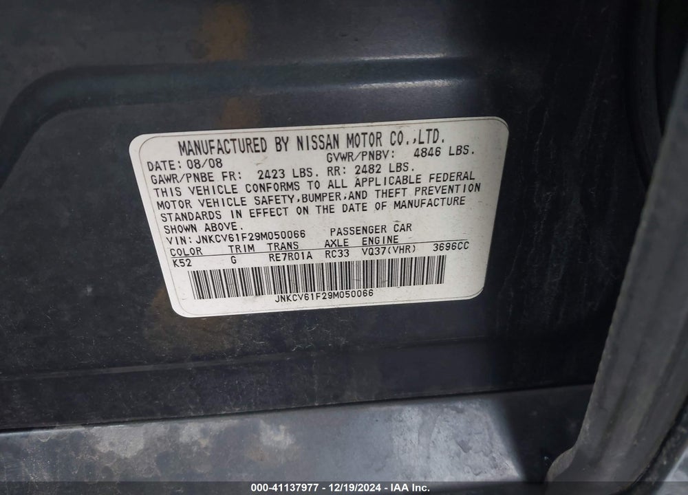 2009 INFINITI G37X VIN: JNKCV61F29M050066