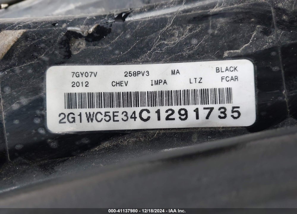 2012 CHEVROLET IMPALA LTZ VIN: 2G1WC5E34C1291735