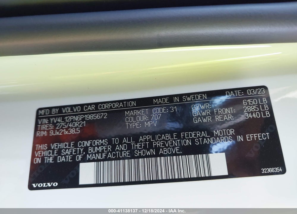 2023 VOLVO XC90 B5 PLUS VIN: YV4L12PN6P1985672