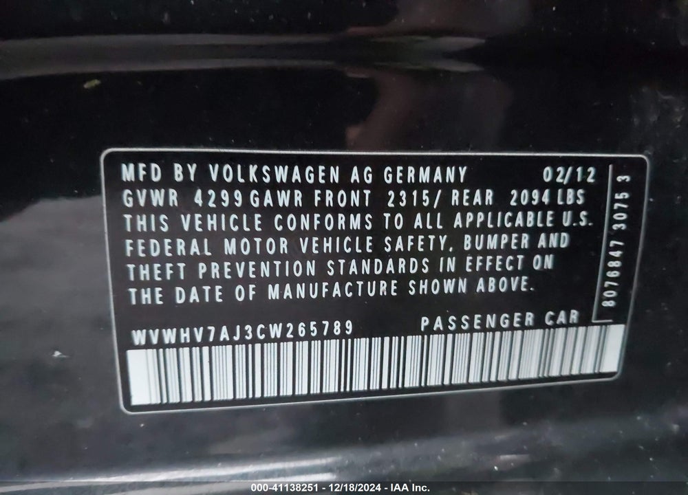 2012 VOLKSWAGEN GTI 4-DOOR VIN: WVWHV7AJ3CW265789