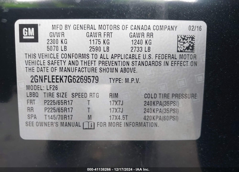 2016 CHEVROLET EQUINOX LS VIN: 2GNFLEEK7G6269579