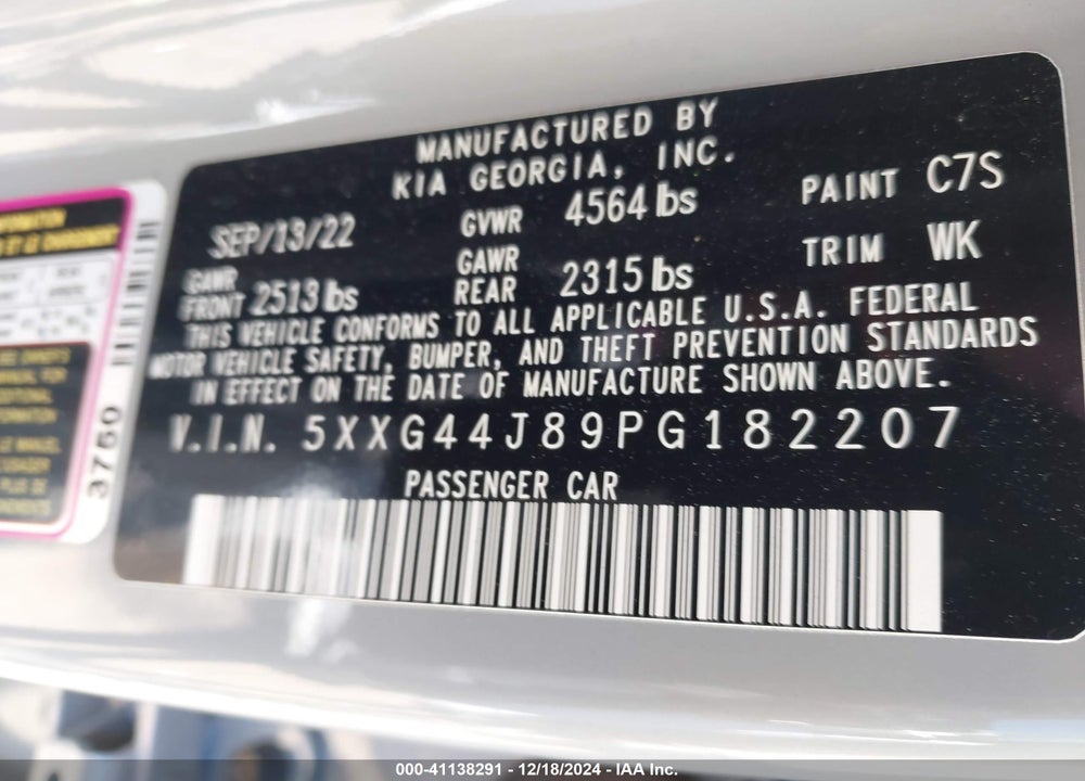 2023 KIA K5 VIN: 5XXG44J89PG182207