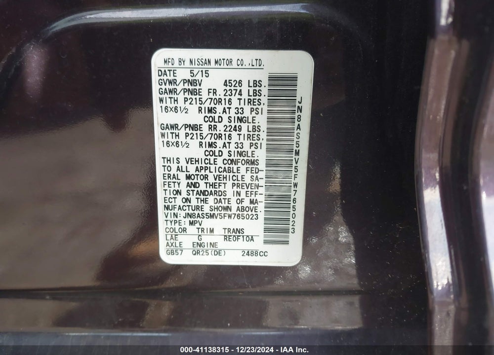 2015 NISSAN ROGUE SELECT S VIN: JN8AS5MV5FW765023