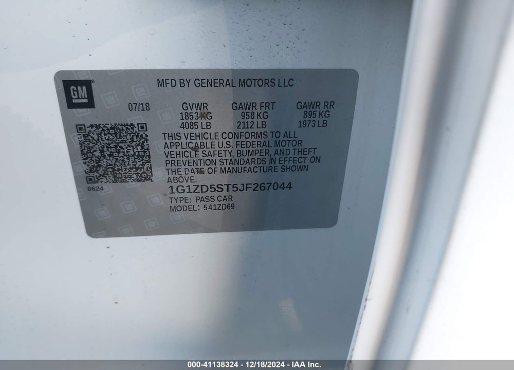 2018 CHEVROLET MALIBU VIN: 1G1ZD5ST5JF267044