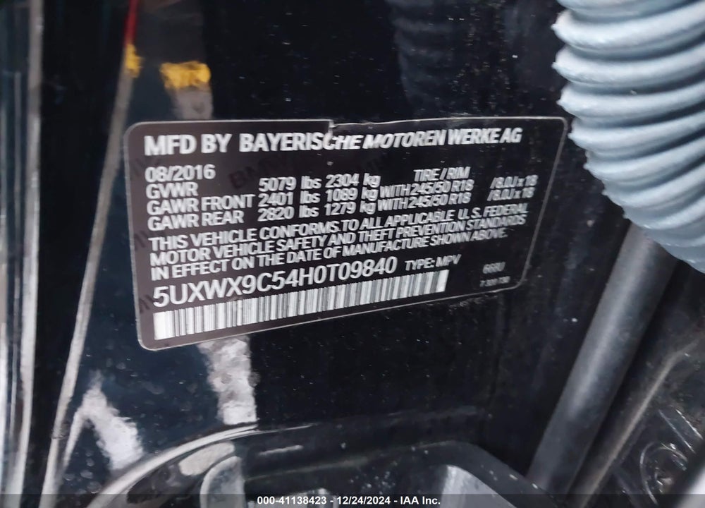 2017 BMW X3 XDRIVE28I VIN: 5UXWX9C54H0T09840