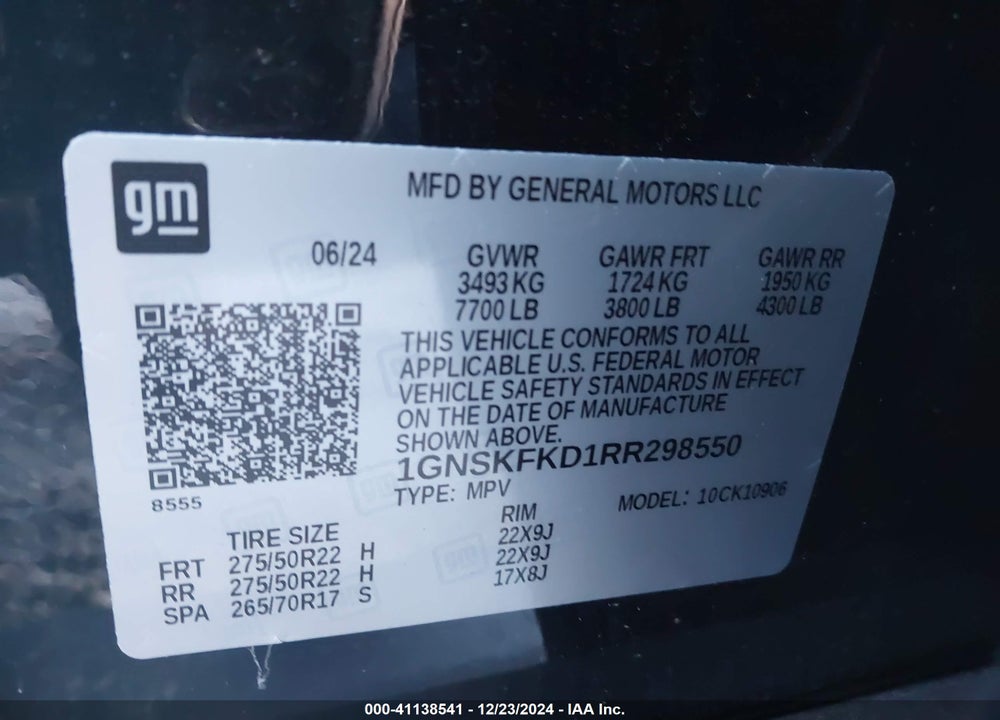 2024 CHEVROLET SUBURBAN VIN: 1GNSKFKD1RR298550