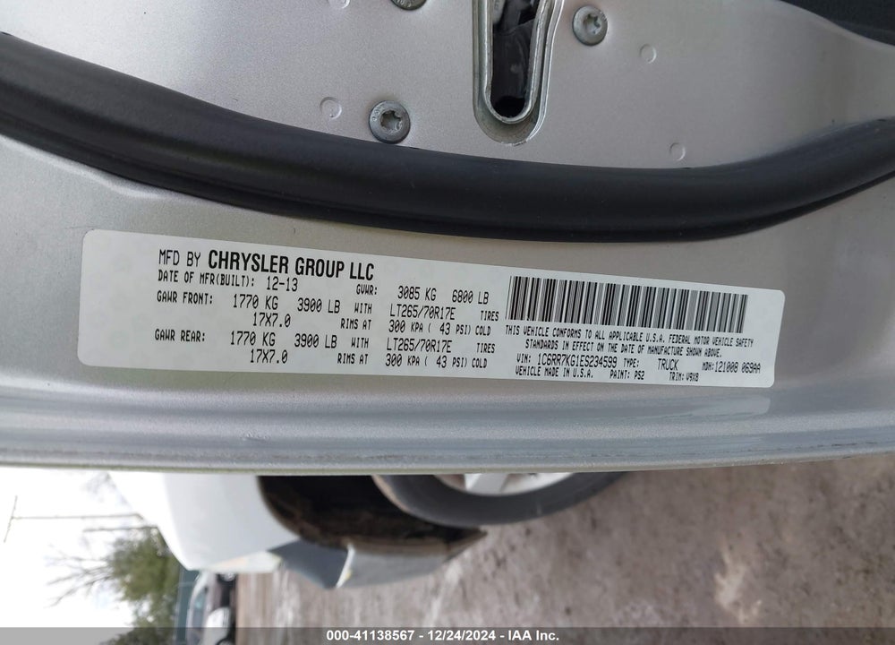 2014 RAM 1500 VIN: 1C6RR7KG1ES234599