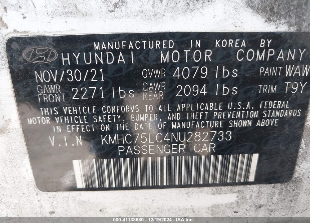 2022 HYUNDAI IONIQ HYBRID SE VIN: KMHC75LC4NU282733