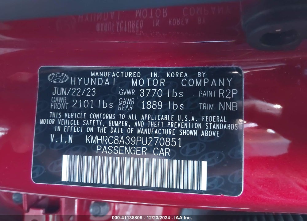 2023 HYUNDAI VENUE VIN: KMHRC8A39PU270851