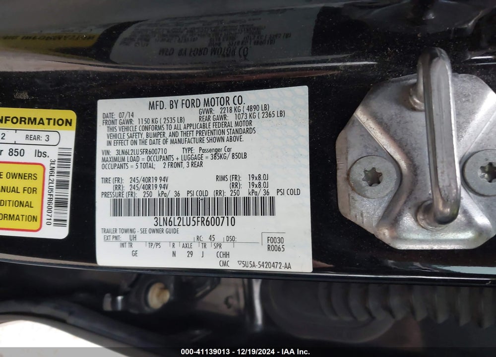 2015 LINCOLN MKZ HYBRID VIN: 3LN6L2LU5FR600710