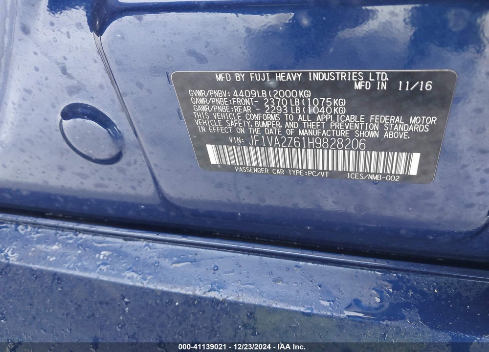 2017 SUBARU WRX STI VIN: JF1VA2Z61H9828206
