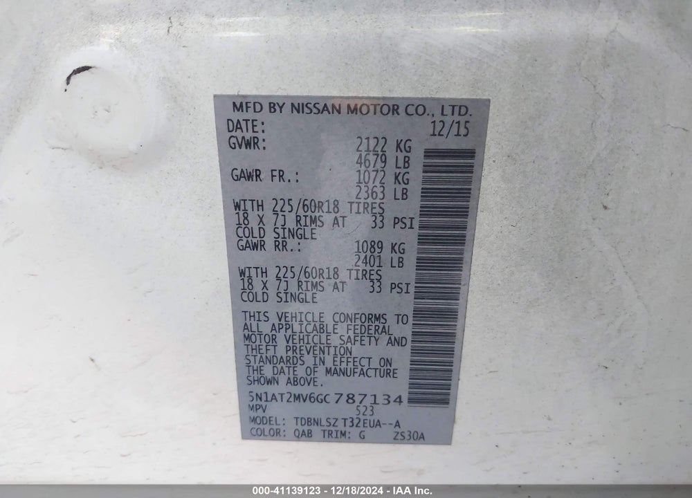 2016 NISSAN ROGUE SL VIN: 5N1AT2MV6GC787134