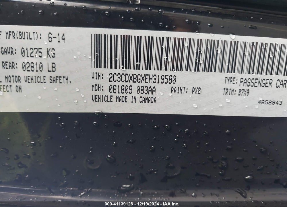 2014 DODGE CHARGER SE VIN: 2C3CDXBGXEH319580