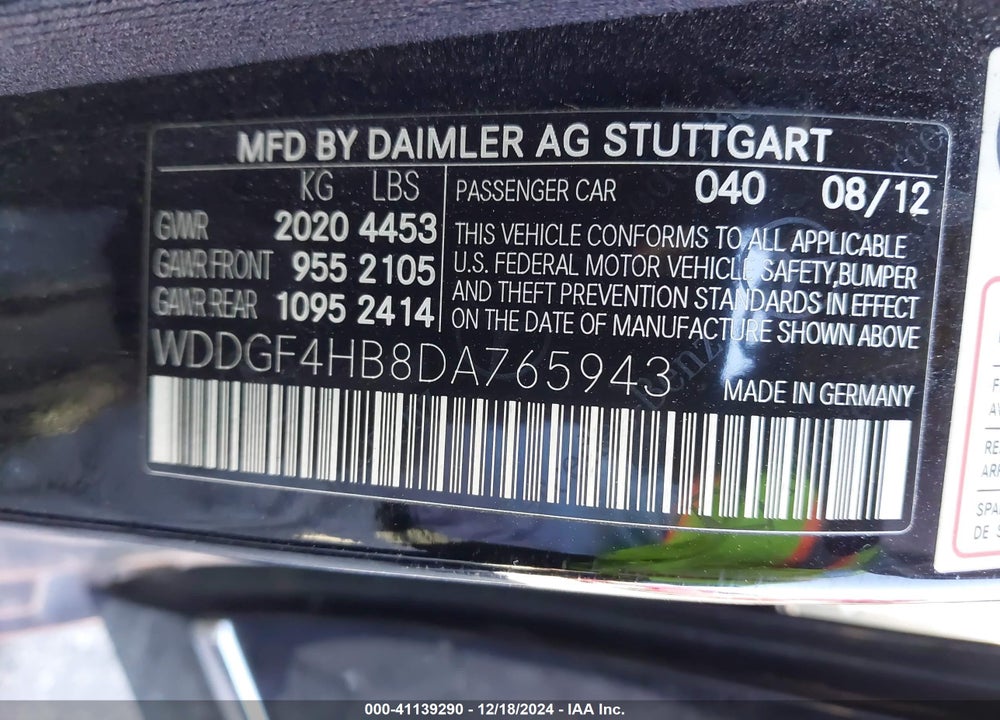 2013 MERCEDES-BENZ C 250 LUXURY/SPORT VIN: WDDGF4HB8DA765943
