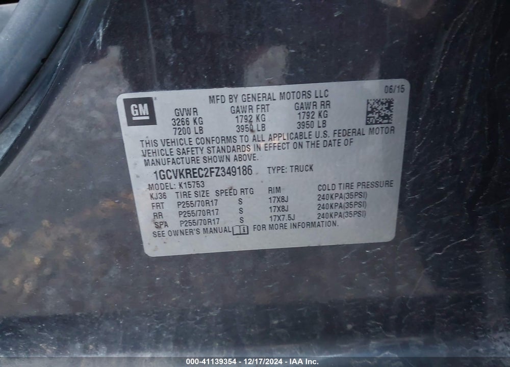 2015 CHEVROLET SILVERADO 1500 1LT VIN: 1GCVKREC2FZ349186