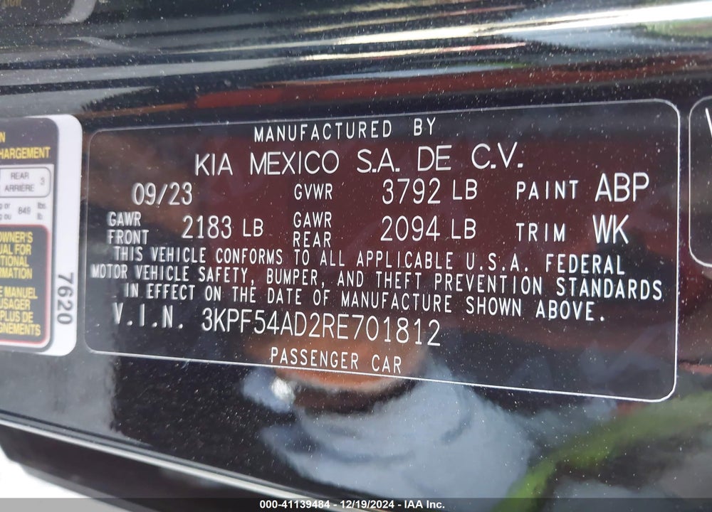 2024 KIA FORTE VIN: 3KPF54AD2RE701812