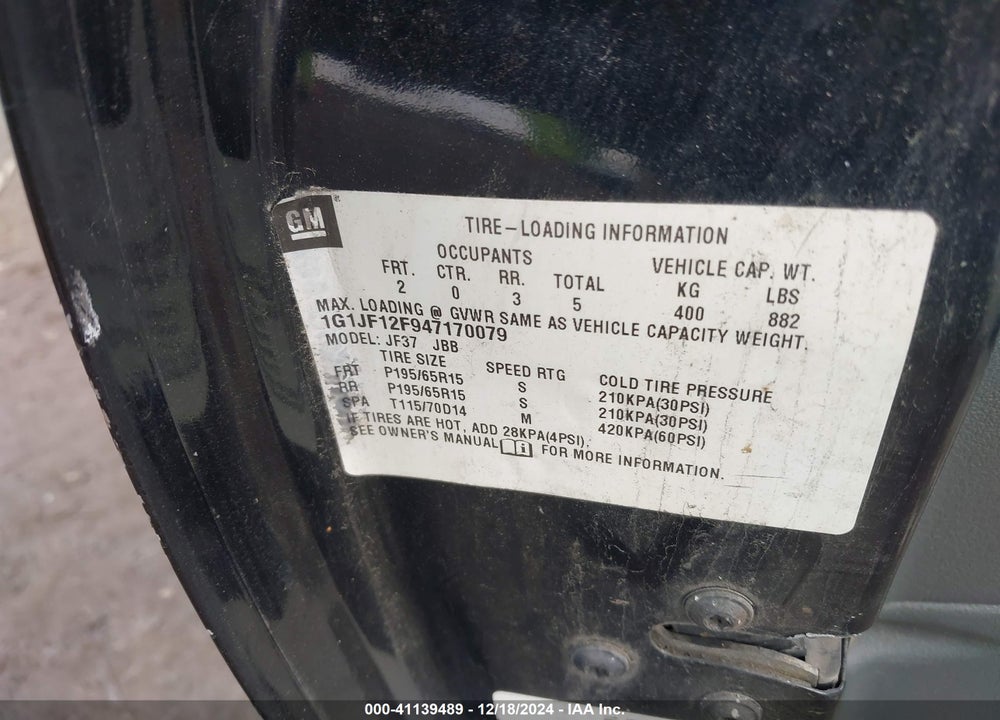 2004 CHEVROLET CAVALIER LS VIN: 1G1JF12F947170079
