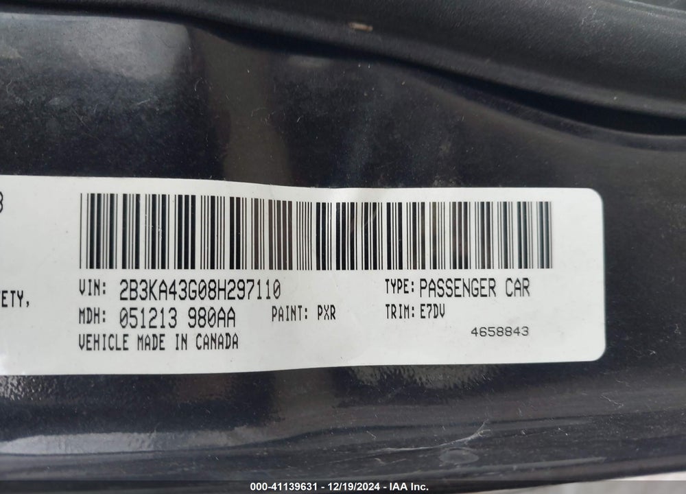 2008 DODGE CHARGER VIN: 2B3KA43G08H297110